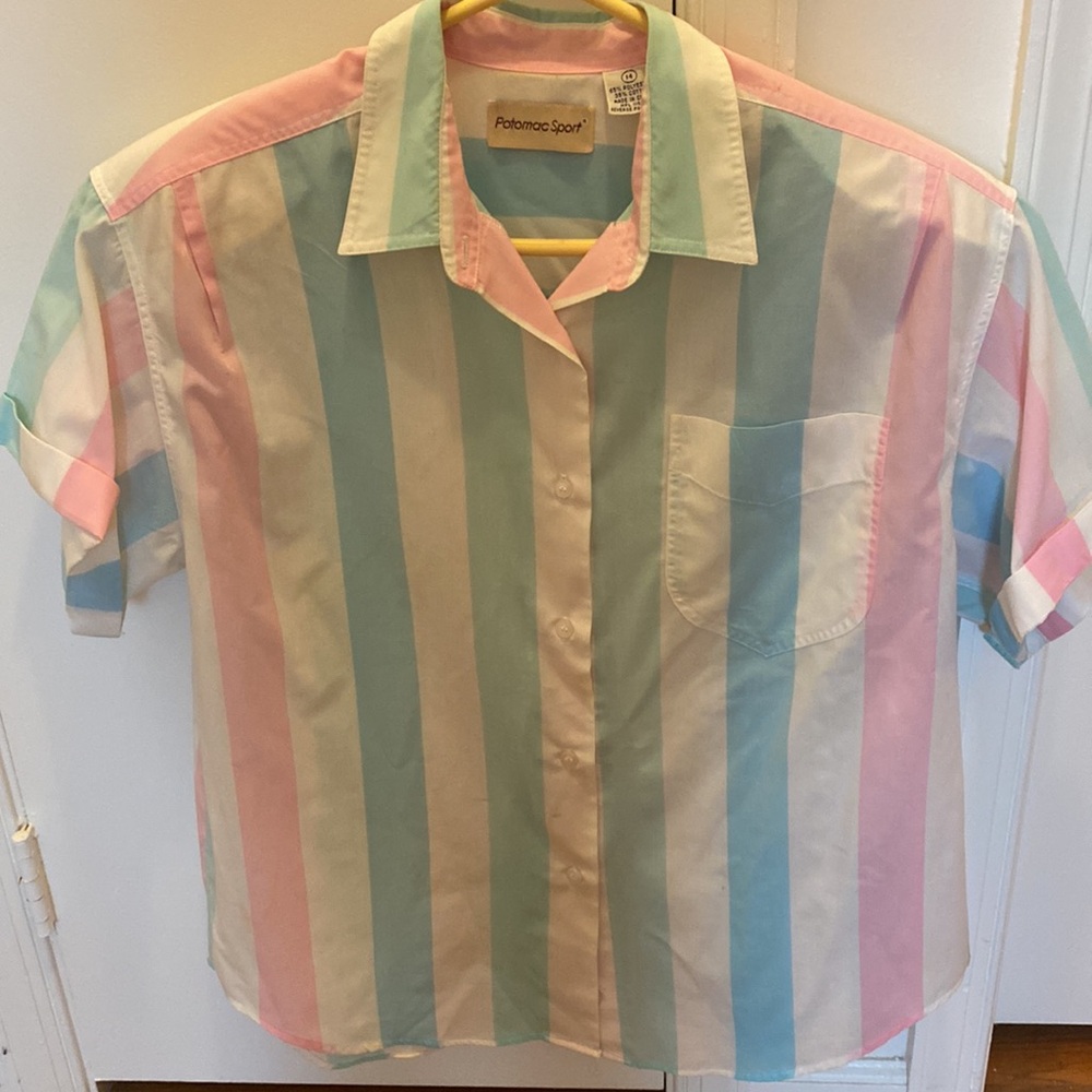 Vintage Pastel Striped Short Sleeve Button Down Shirt